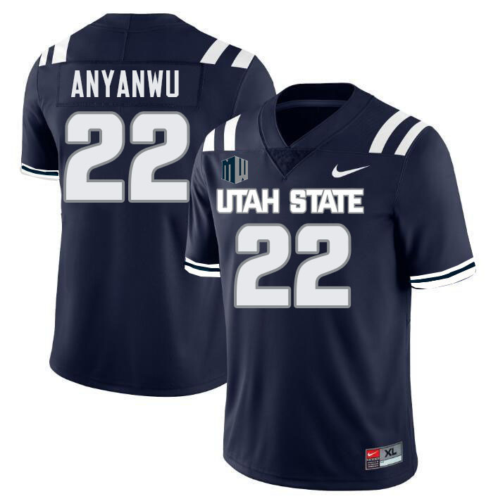 Utah State Aggies #22 Michael Anyanwu College Football Jerseys Stitched Sale-Navy